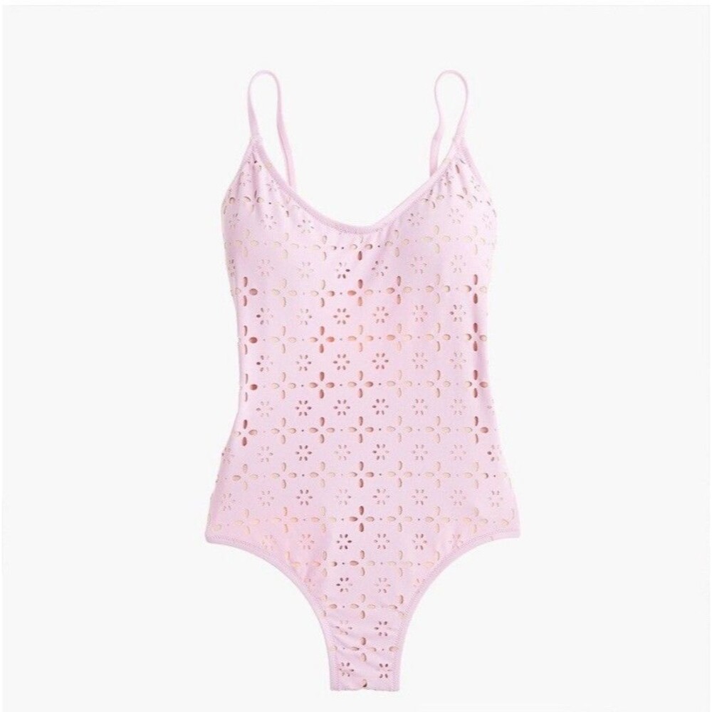 J. CREW Laser cut eyelet lace Scrappy  one piece swimsuit size 10 Light Pink